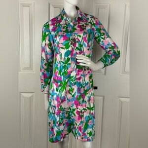 Country Miss Pink/Green Long Sleeve Sheath Dress Mandarin Collar Size 10   C26